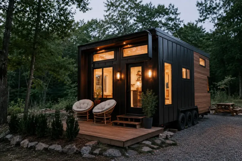 Modell Nordic Nomad von 1A Tinyhouse – Außenansicht mit Terrasse